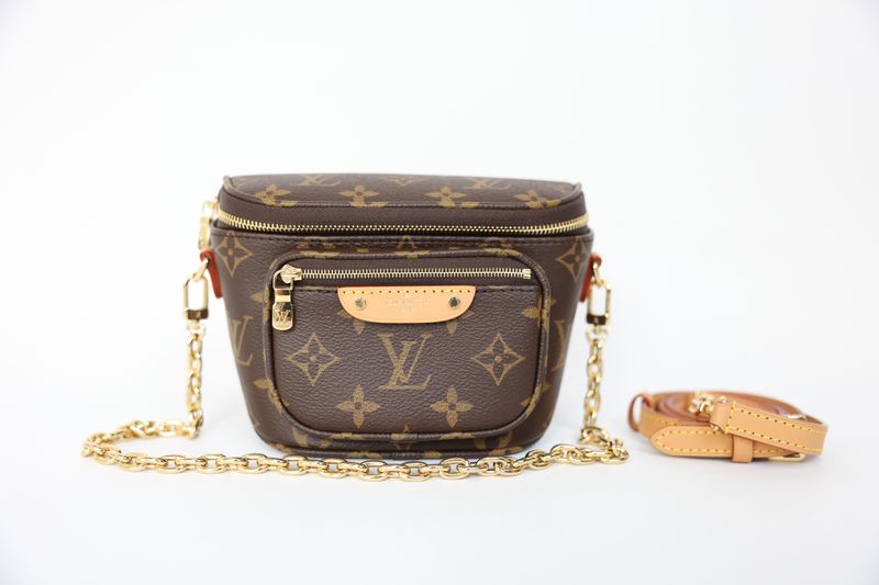 Louis Vuitton Bumbag Mini, Monogram Coated Canvas and Natural Cowhide-Leather Trim, Preowned in Dustbag WA001