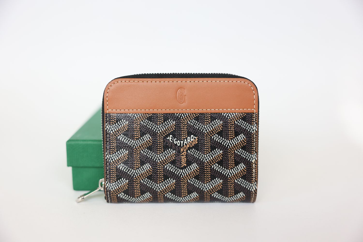 Goyard Matignon Wallet PM, Black and Tan Goyardine Canvas and Vauzelles Calfskin with Silver Hardware, Preowned in Box WA001
