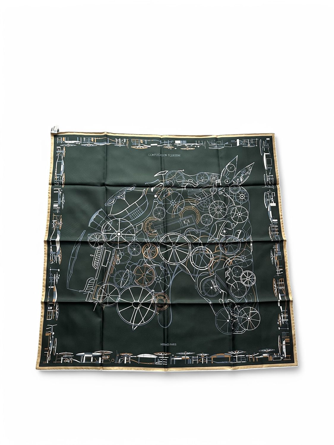Hermes Silk Scarf Complication Equestre, Vert Anthracite, New in Box (Ships from London)