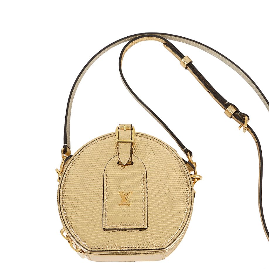 Louis Vuitton Mini Boite Chapeau, Gold Lizard Leather with Gold Hardware, Excellent Condition No Dustbag GA001