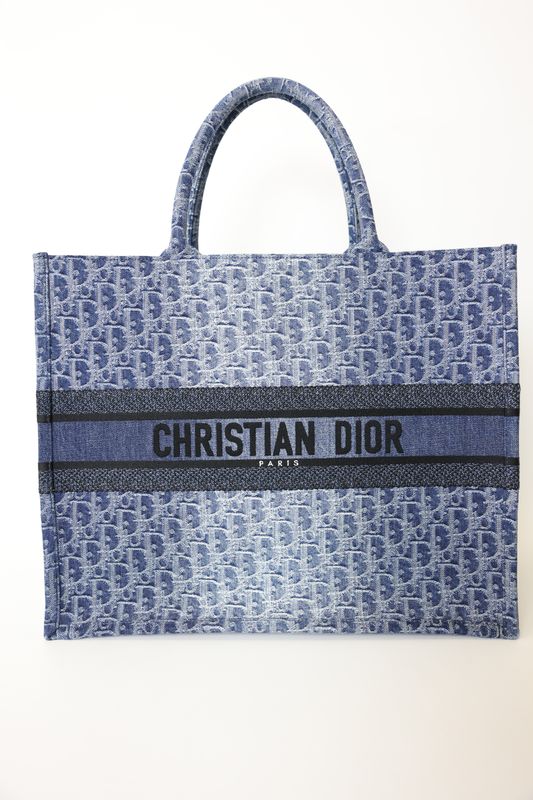 Dior Book Tote Large, Blue Denim Dior Oblique Jacquard, Preowned in Box WA001