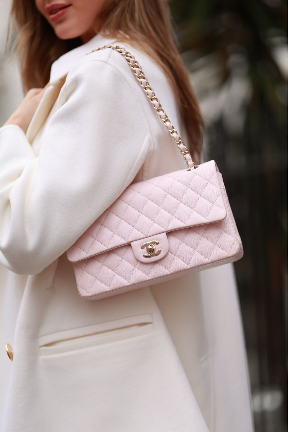Chanel Classic Medium Double Flap Light Pink Caviar Leather, Gold Hardware, Preowned in Box MA001