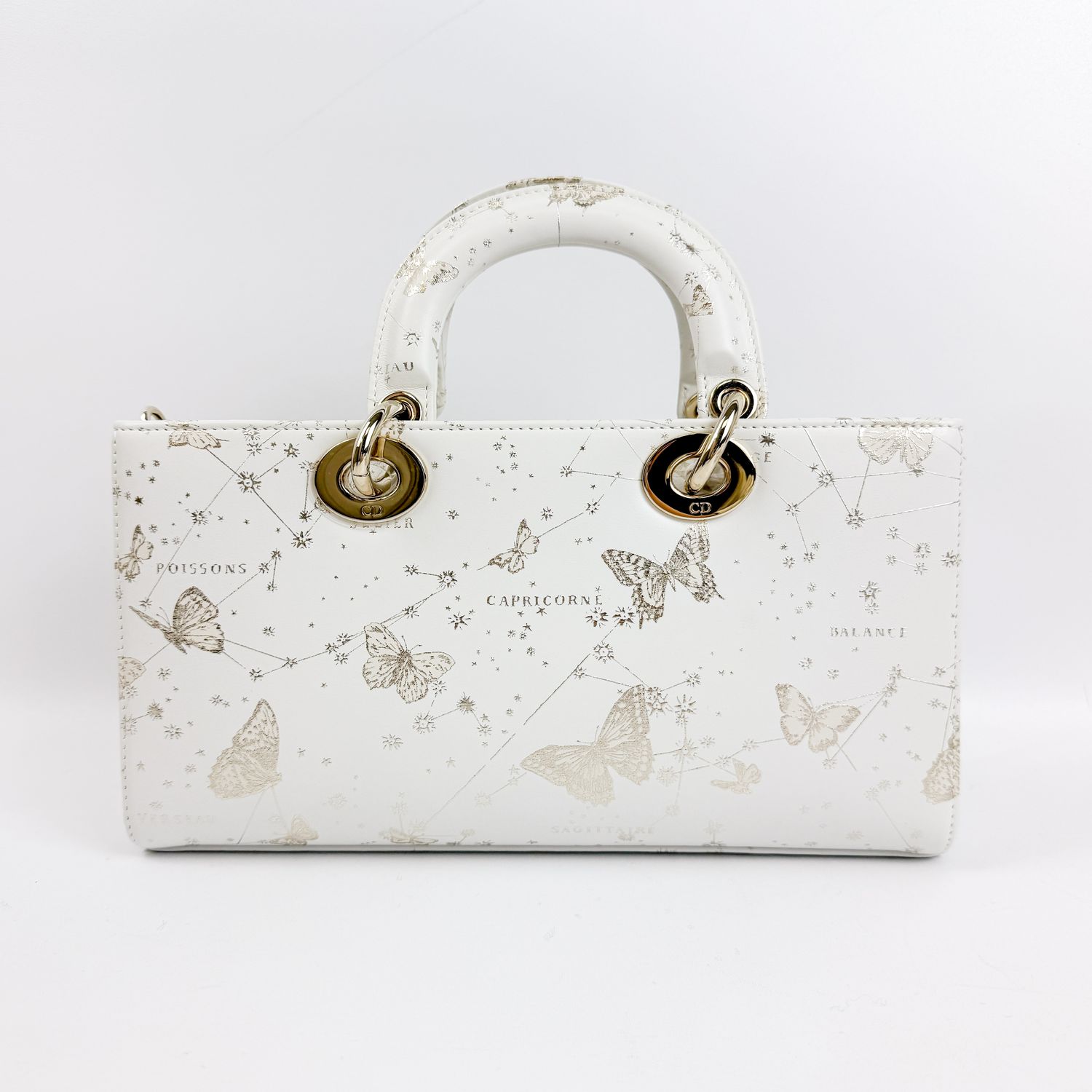 Chirstian Dior Lady D-Joy, Gold Butterfly,  White, Gold Hardware, New  in Dustbag MA001