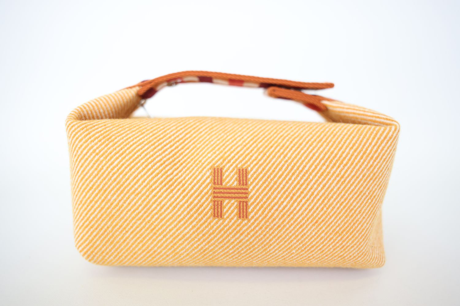 Hermes Bride-a-Brac Au Carre Case Small Model, Fauve Fawn Ochre Wool Twill with Palladium Hardware, New in Dustbag WA001