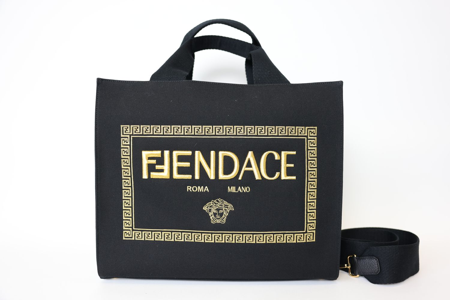 Fendi X Versace Fendace Tote Bag Large, Black and Gold Canvas, New in Dustbag WA001
