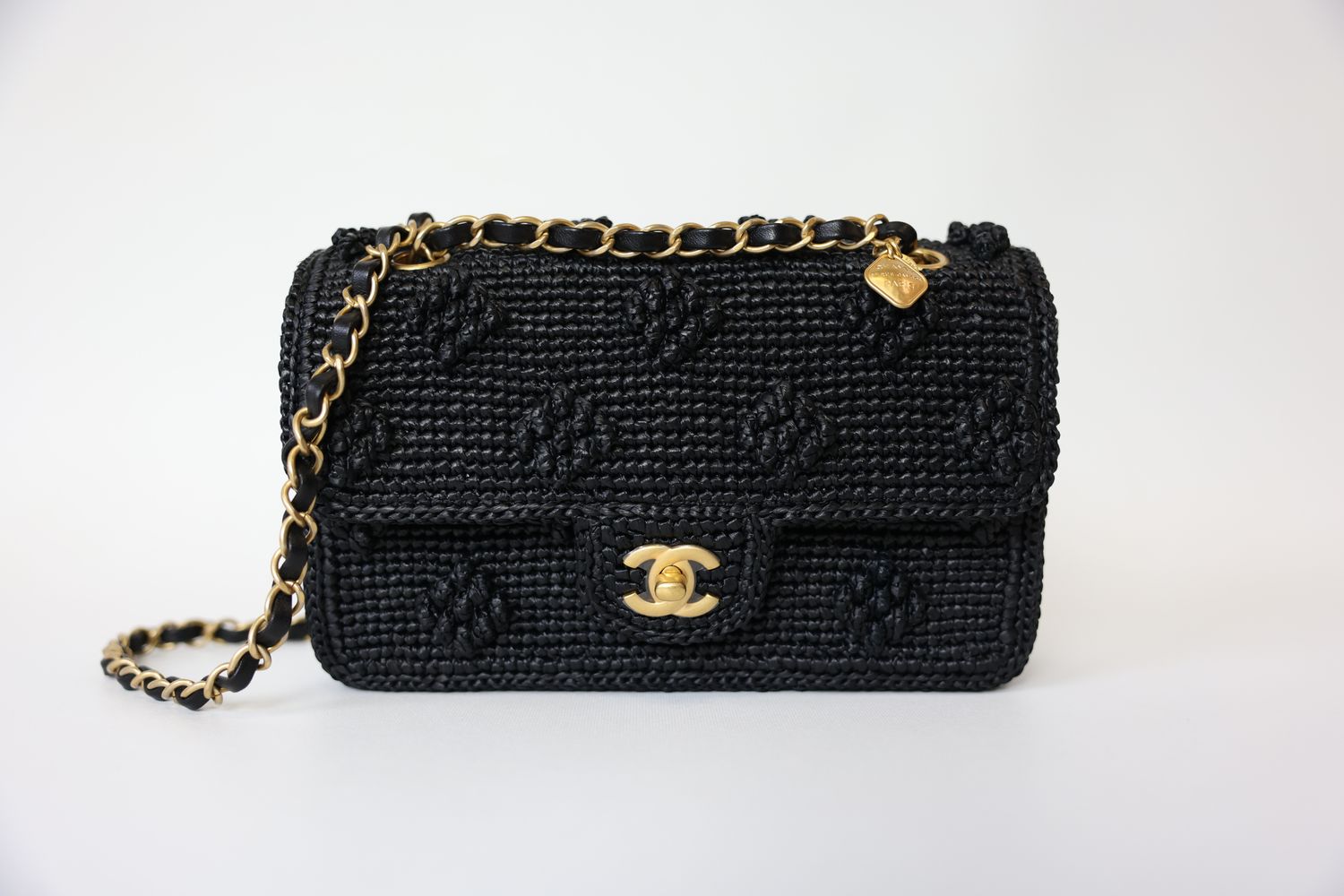 Chanel Flap Small, 24P Black Raffia with Gold Hardware, Preowned in Box WA001