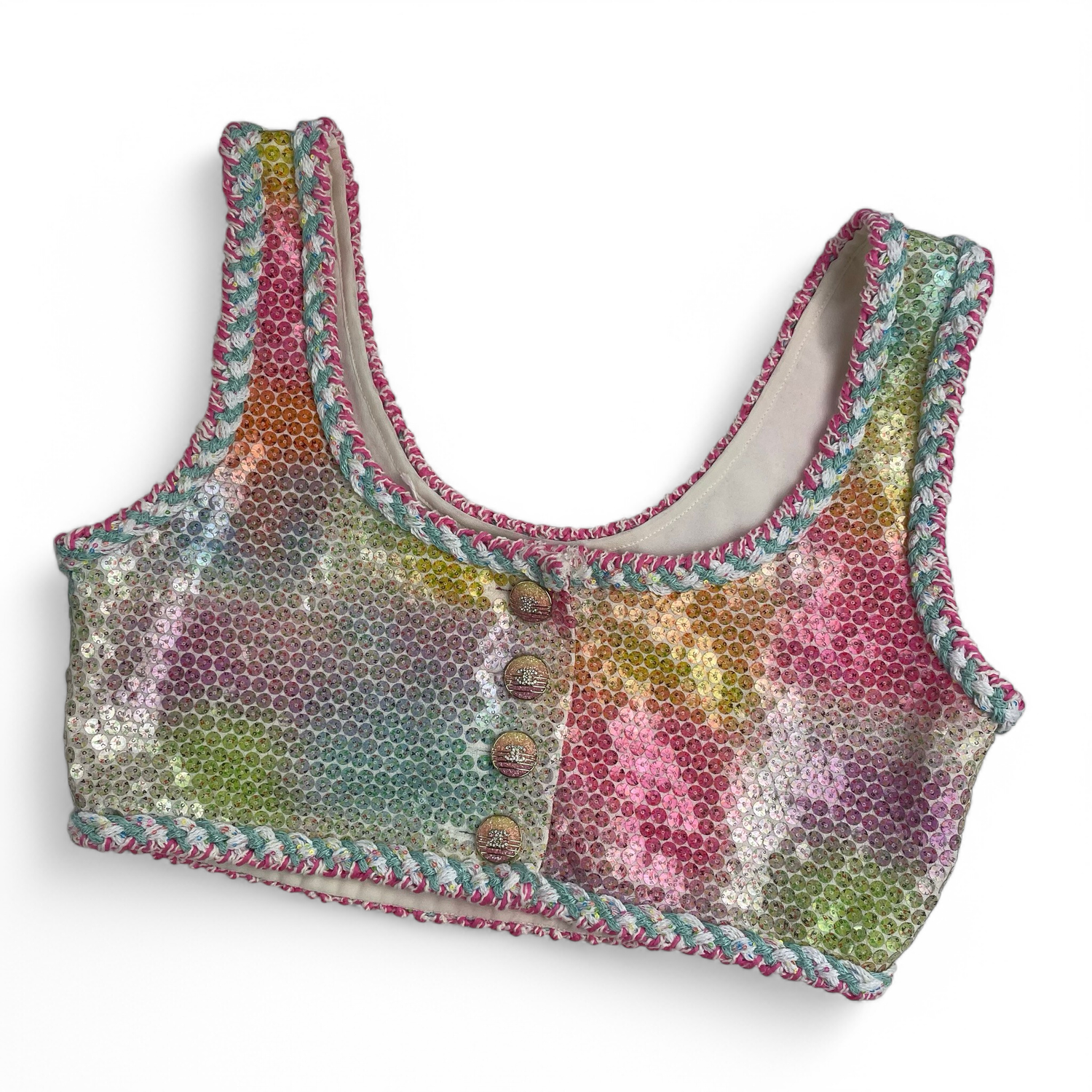 Chanel Bralette Crop Top Shirt Size 38, Pink Blue