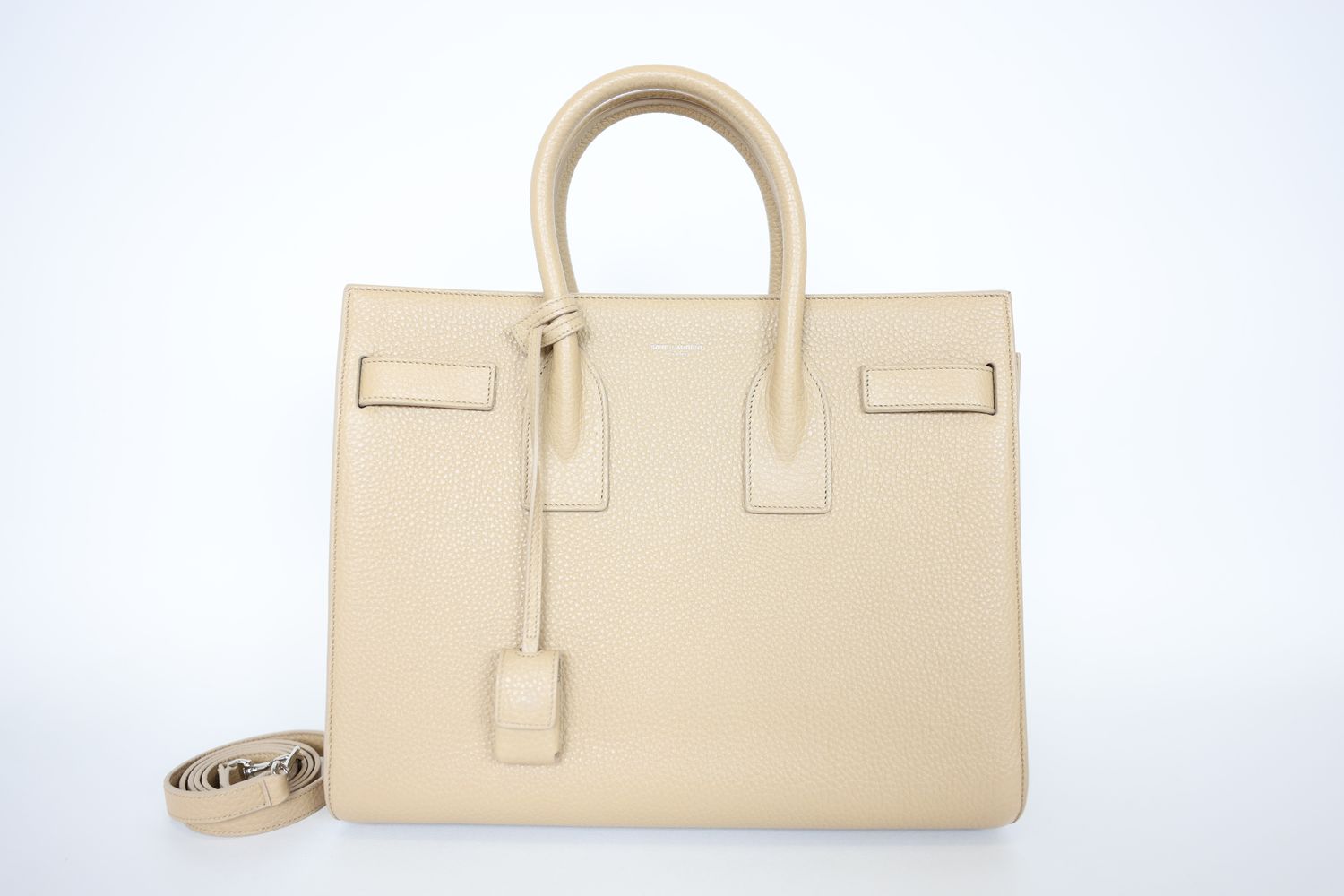 Saint Laurent Sac De Jour Small, Beige Grained Calfskin with Silver Hardware, Preowned in Dustbag WA001