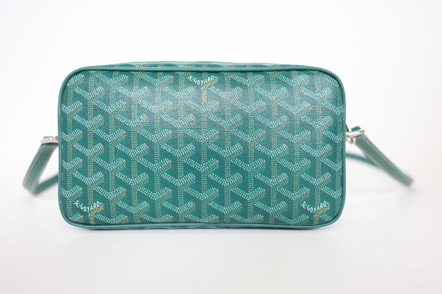 Goyard Cap-Vert Bag PM, Green Goyardine Canvas and Cervon Calfskin with Silver Hardware, Preowned in Dustbag WA001