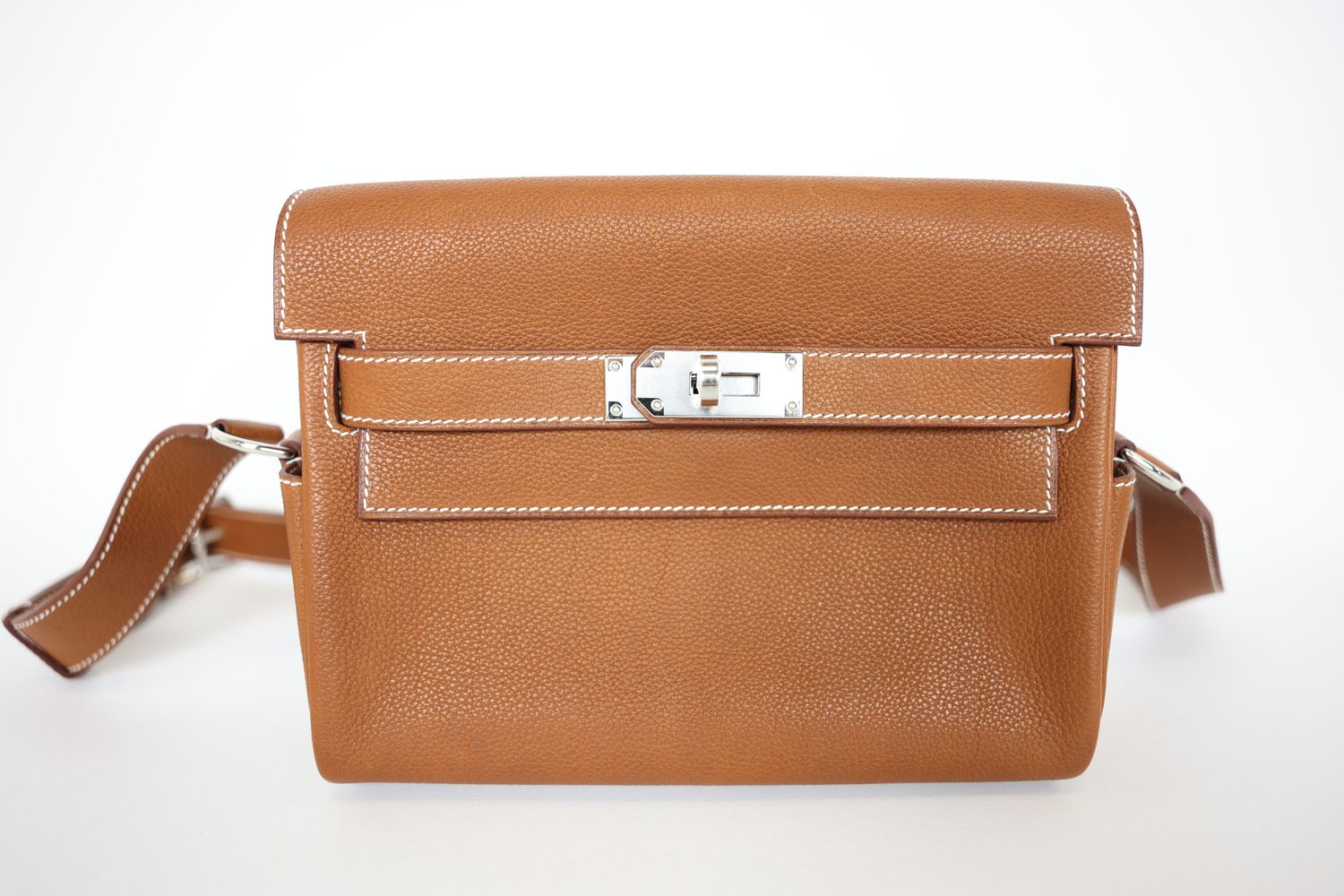 Hermes Kelly Messenger Bag PM, Fauve Fawn Barenia with Palladium Hardware, W 2024, New in Box WA001
