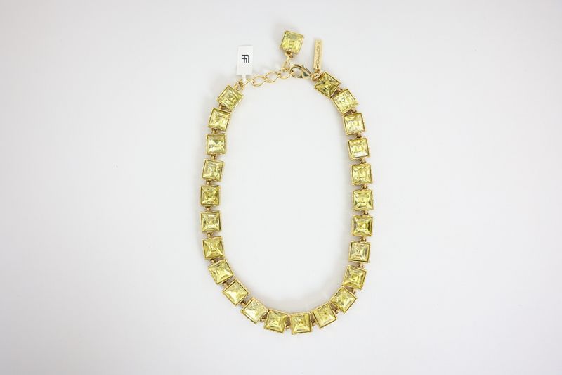 Oscar de la Renta Necklace, Yellow Square Crystals in Golden Hardware, Preowned WA001