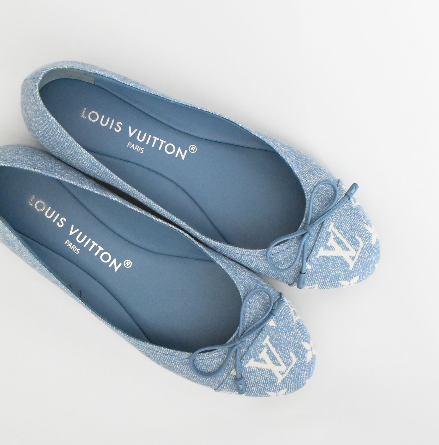Louis Vuitton Nina Ballet Flats, Light Blue Denim, Size 37, Preowned in Box GA001