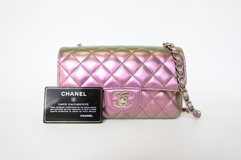 Chanel Classic Mini Rectangular, Purple Iridescent Calfskin, Preowned in Dustbag (Ships From London)