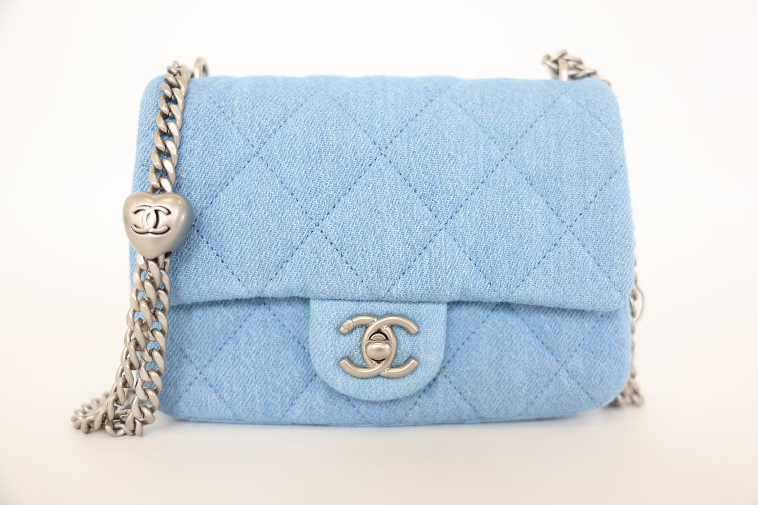 Chanel Sweetheart Flap Square Mini, Blue Denim with Silver Hardware, New in Box WA001