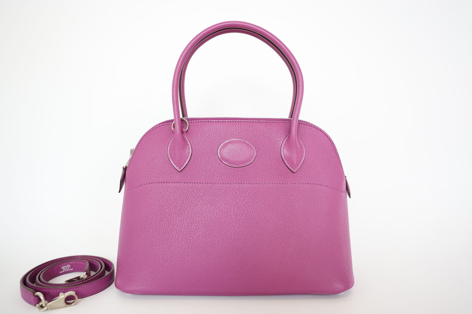 Hermes Bolide 27 Bag, Anemone Purple Pink Veau Sikkim with Palladium Hardware, Preowned in Box WA001