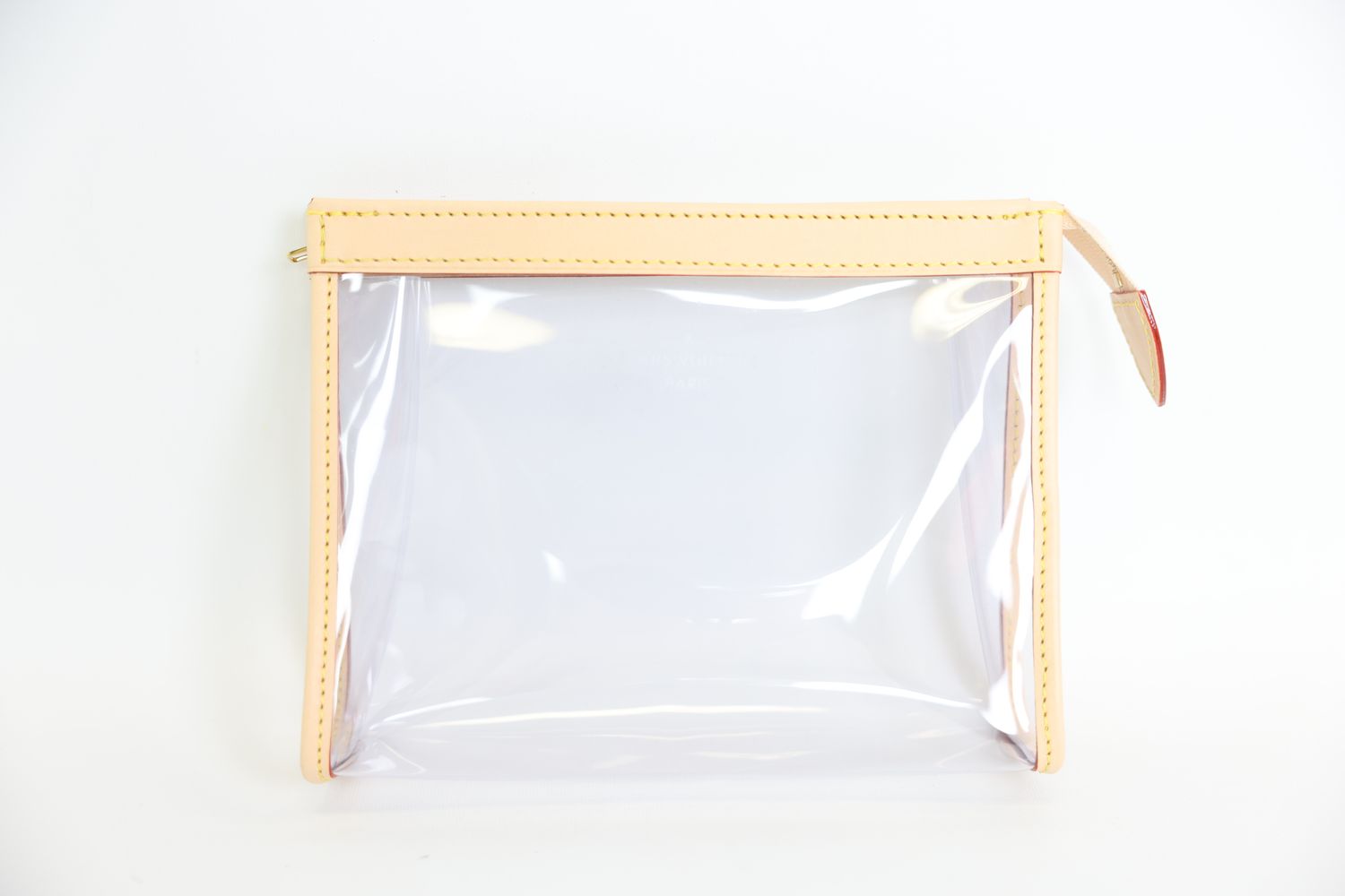 Louis Vuitton Toiletry Pouch Medium, Clear Beige PVC with Cowhide Leather Trim, New WA001