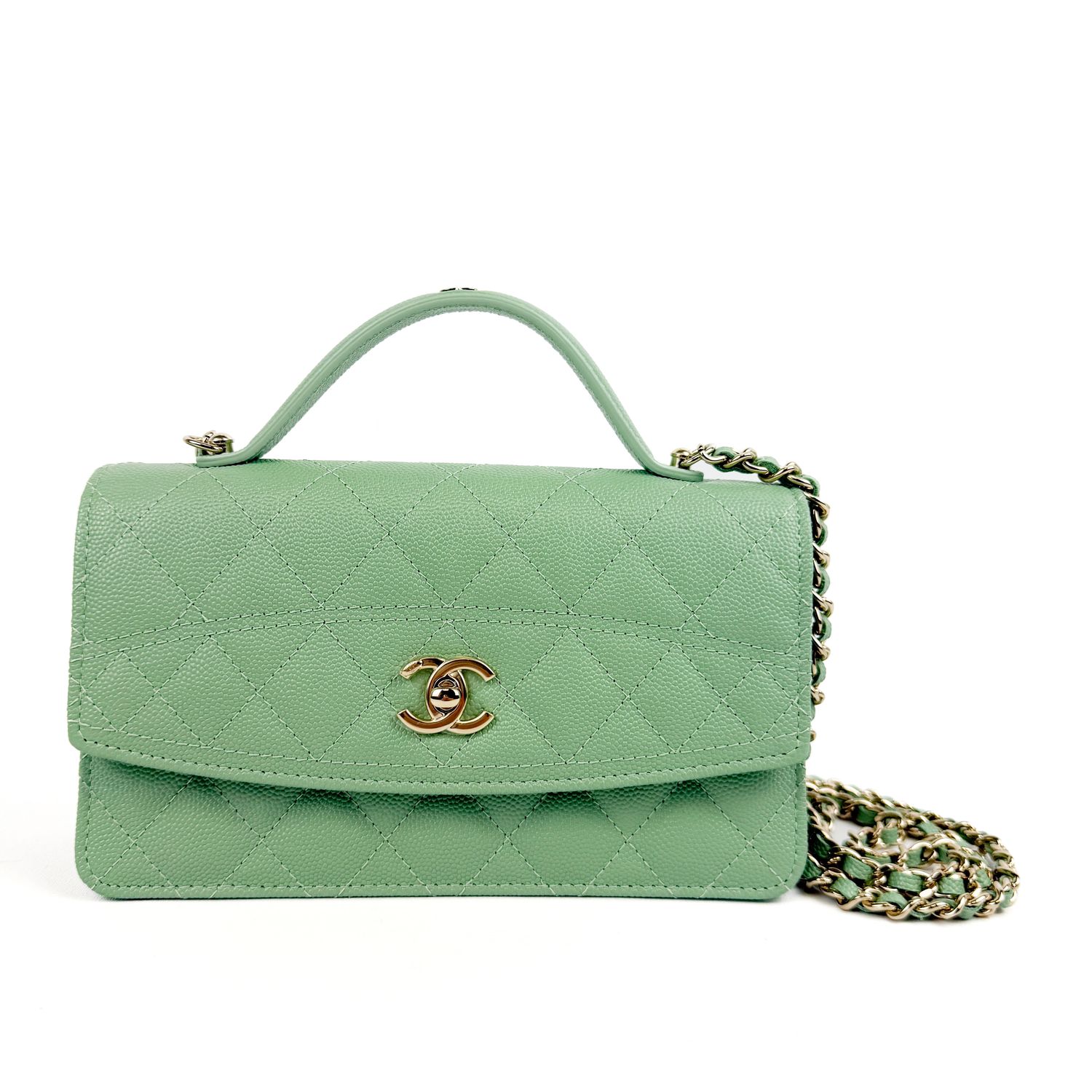Chanel Wallet on Chain, Top Handle, Green Caviar Leather, Gold Hardware, New in Box MA001