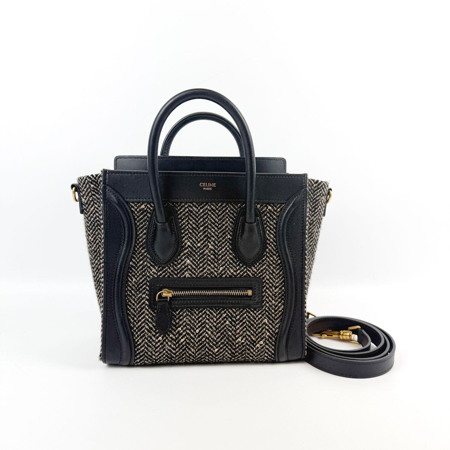 Celine Luggage Bag, Tweed, Preowned, No Dustbag, MA001