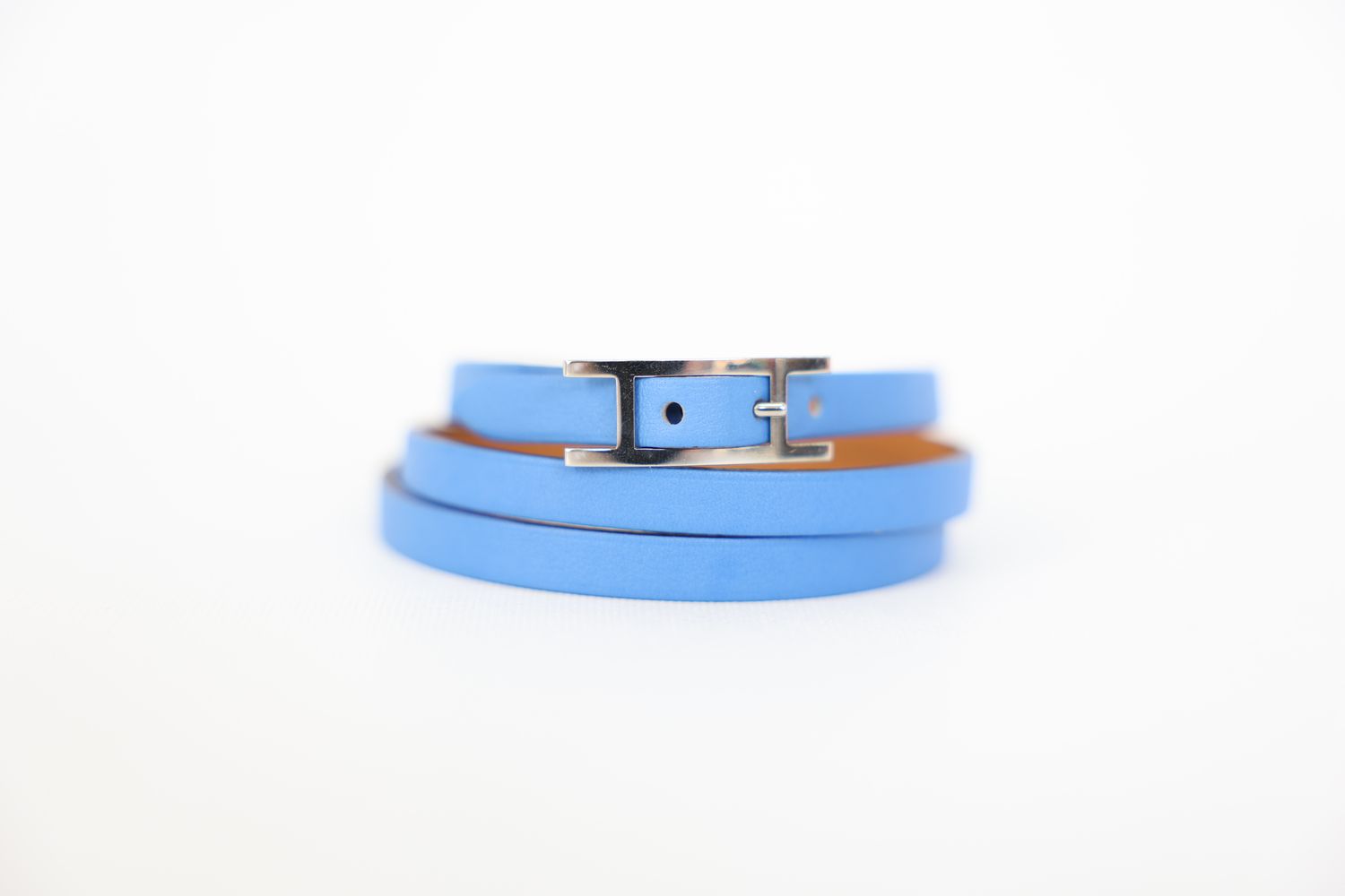 Hermes BeHapi Triple Tour Bracelet, Bleu Blue Swift with Palladium Hardware, Preowned in Box WA001