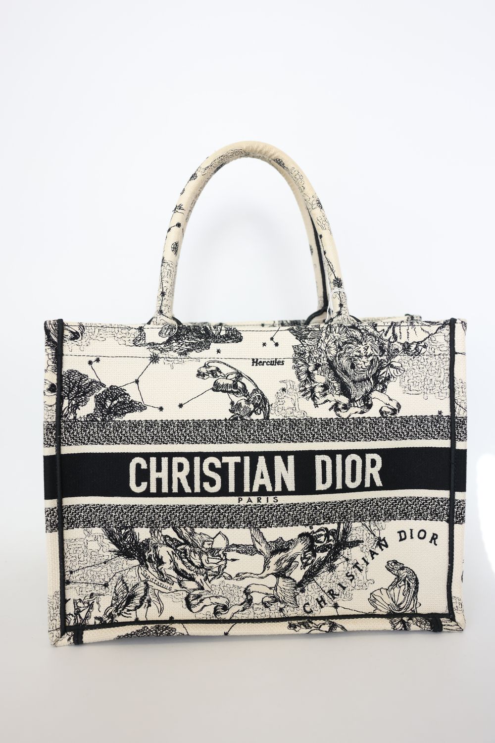 Christian Dior Zodiac Book Tote Medium, Black and White, Preowned in Dustbag WA001