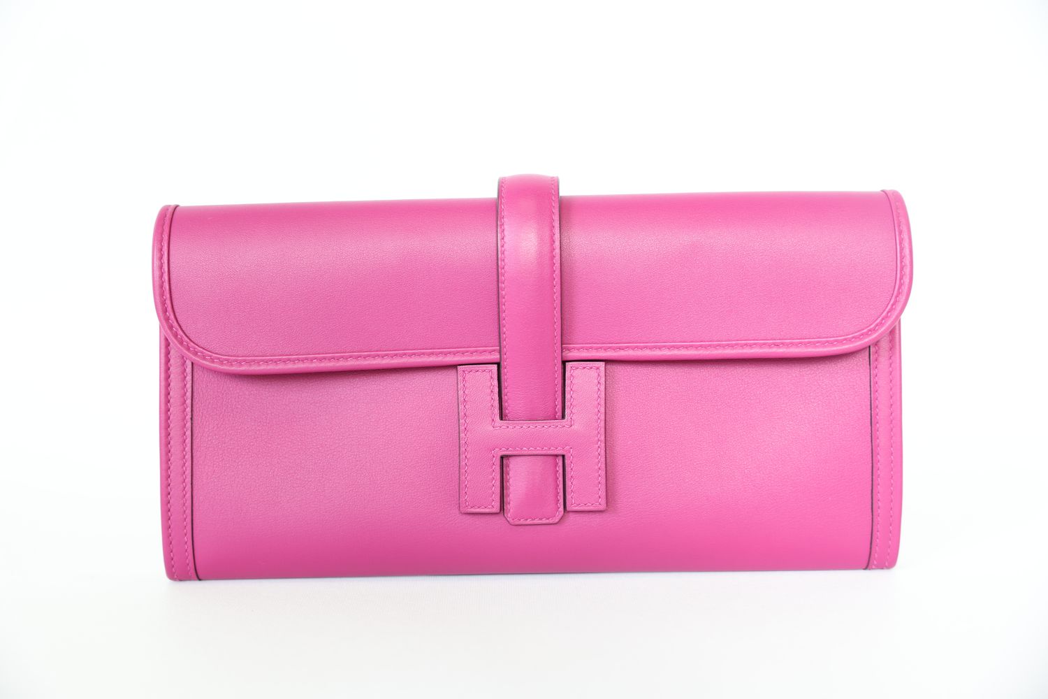 Hermes Jige Elan Clutch 29, Rose Pourpre Purple Rose Swift, C 2018, Preowned in Box WA001