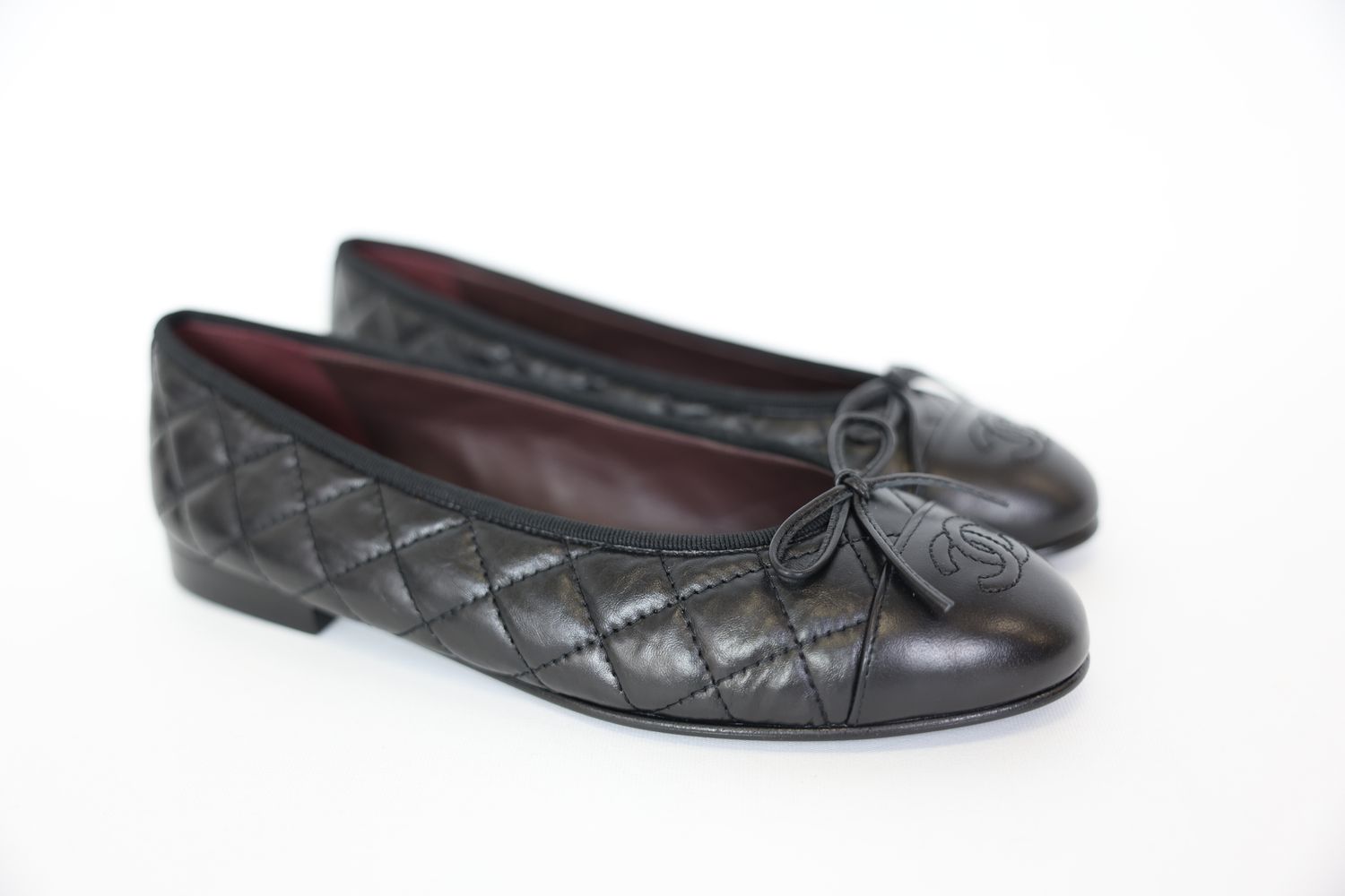 Chanel Shoes, Ballet Flats Size 37.5, Black Aged Calfskin,  New in Box WA001