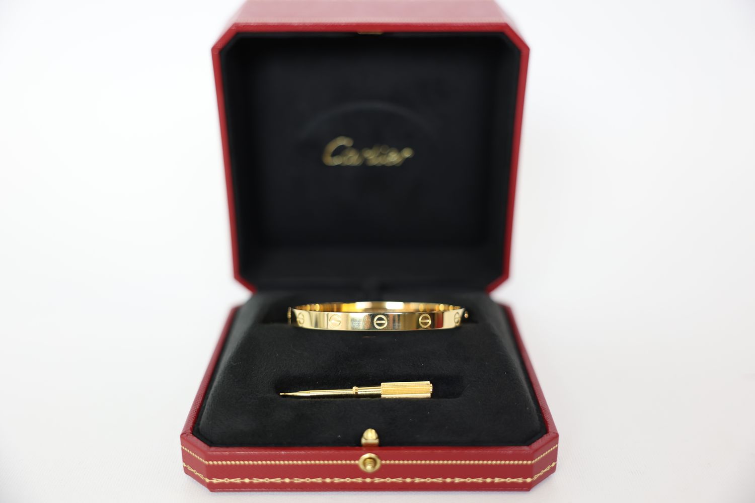 Cartier Love Bracelet Classic Model Size 18, 18K Yellow Gold, Preowned in Box WA001