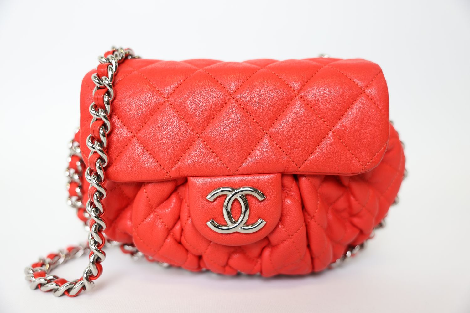 Chanel Chain Around Small, Red Quilted Leather with Silver Hardware, Preowned No Dustbag WA001