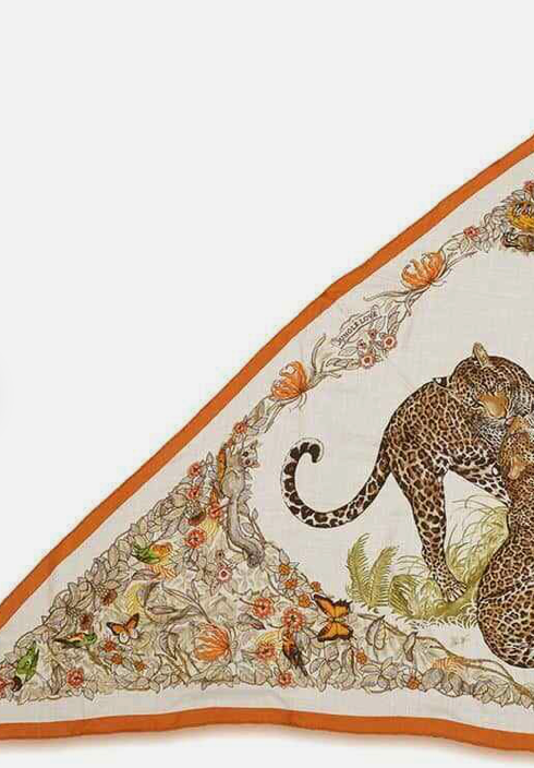 IGLIVE HERMES Triangle Geant Jungle Love Cashmere70%/Silk30% Orange?ECui/Natural/Green (Ships from Boston via Asia) 20250317