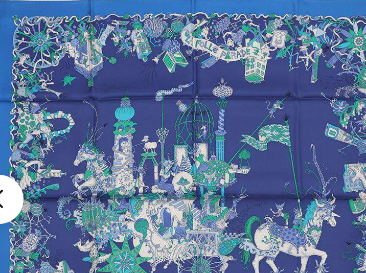 IGLIVE HERMES HERMES Carre LA FOLLE PARADE Size 90 Silk100% Azur/Multicolor H002899S  (ships via Asia from Boston) 20250319