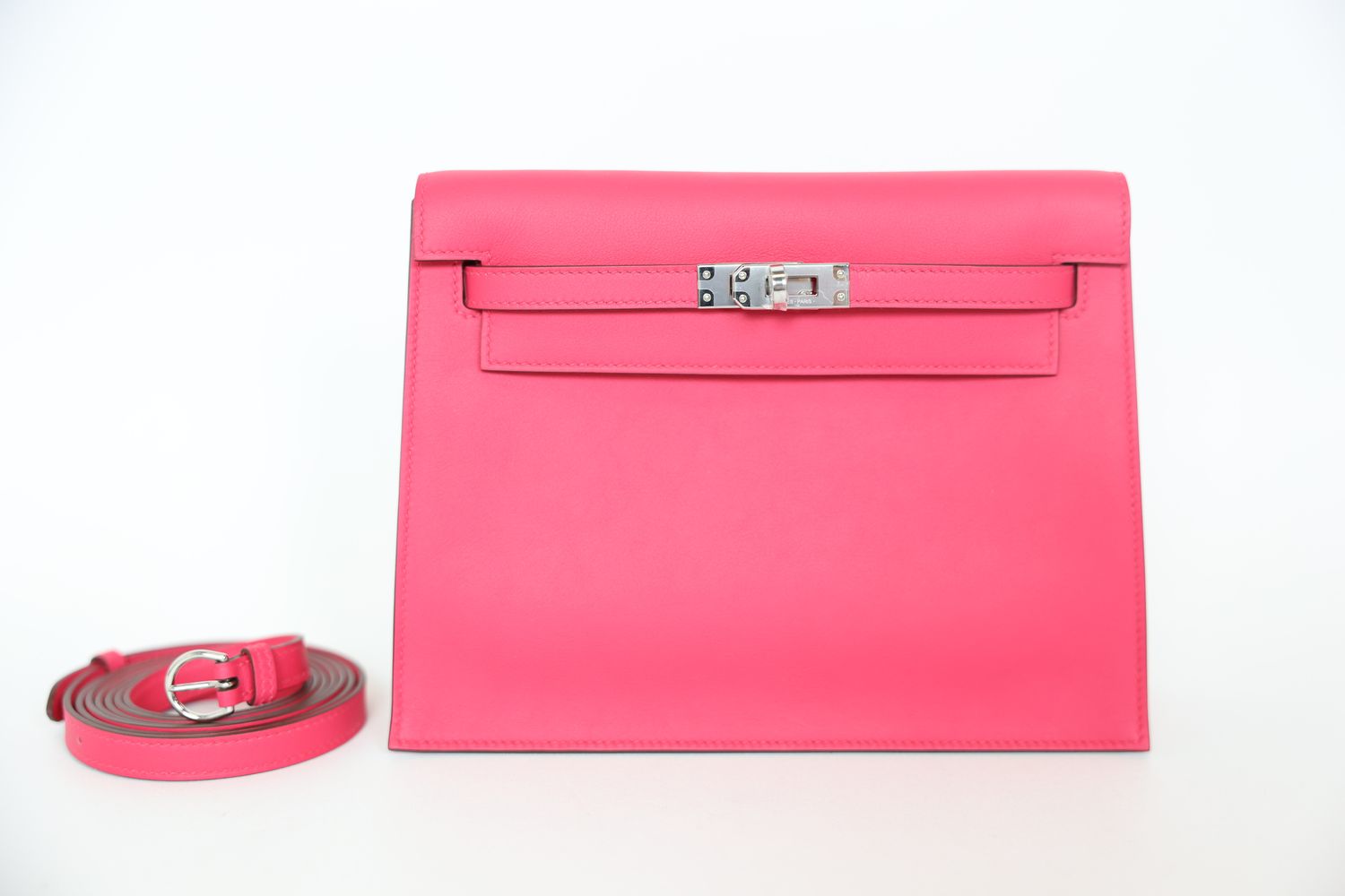 Hermes Kelly Danse Bag, Rose Azalee Pink Swift with Palladium Hardware, W 2024 Stamp, New in Box WA001