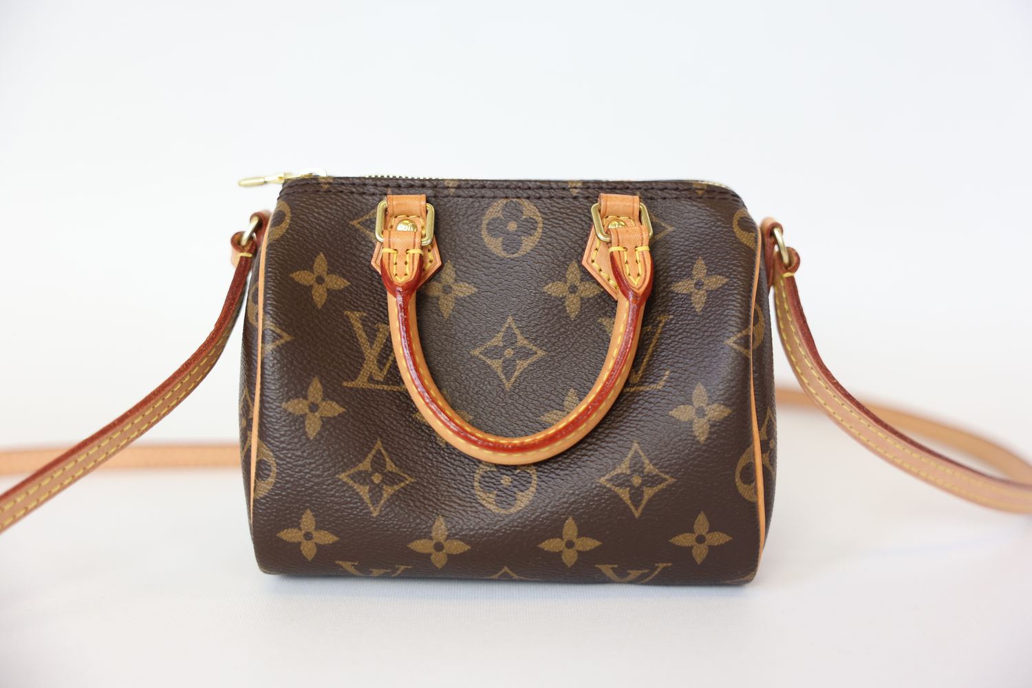 Louis Vuitton Speedy Nano, Monogram Coated Canvas and Cowhide Leather Trim with Gold Hardware, Preowned in Dustbag WA001