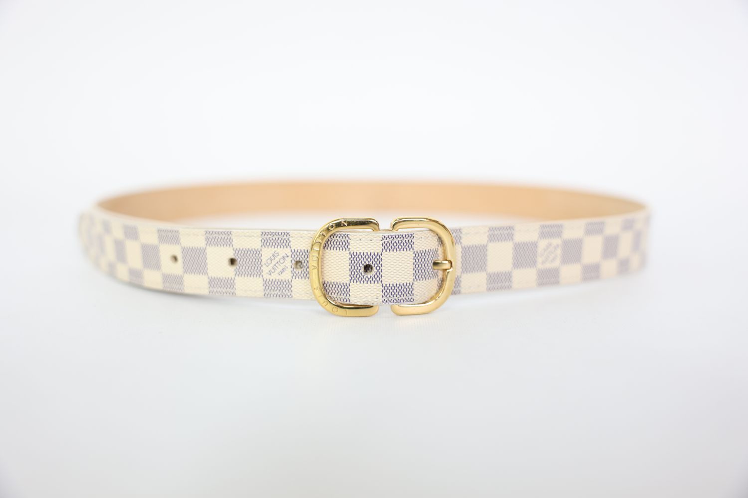 Louis Vuitton Damier Azur Belt 80/32, Coated Canvas with Gold Hardware, Preowned in Box WA001