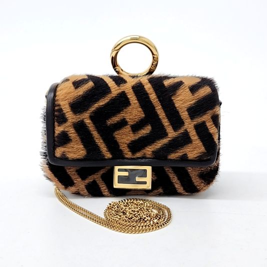 Fendi FF Nano Baguette Bag Charm/Crossbody Bag, Sheared Sheepskin, Like New in Dustbag GA001