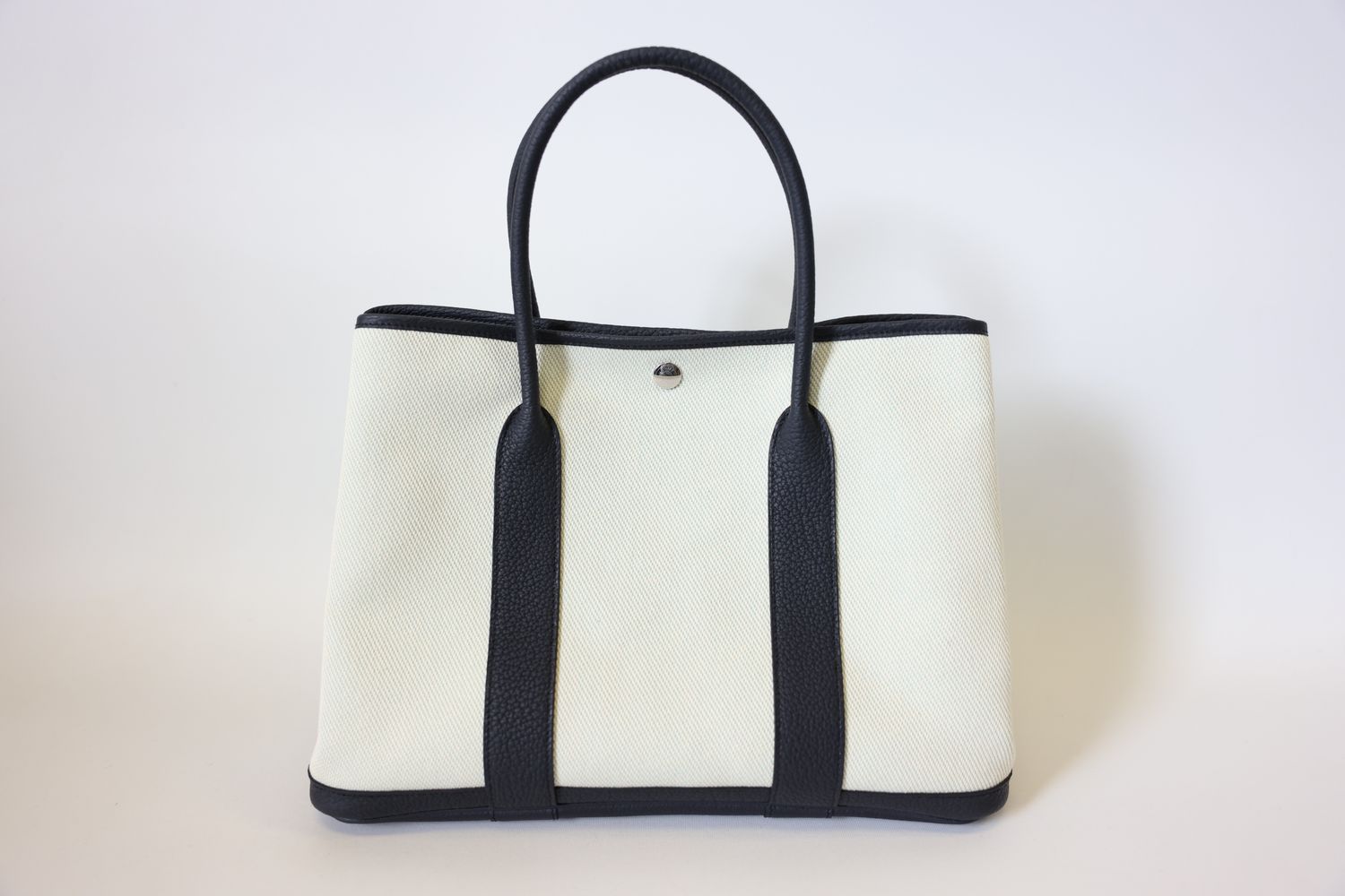 Hermes Garden Party 36, Blue Natural Canvas And Navy Leather with Palladium Hardware, U 2022 Stamp, New in Box WA001