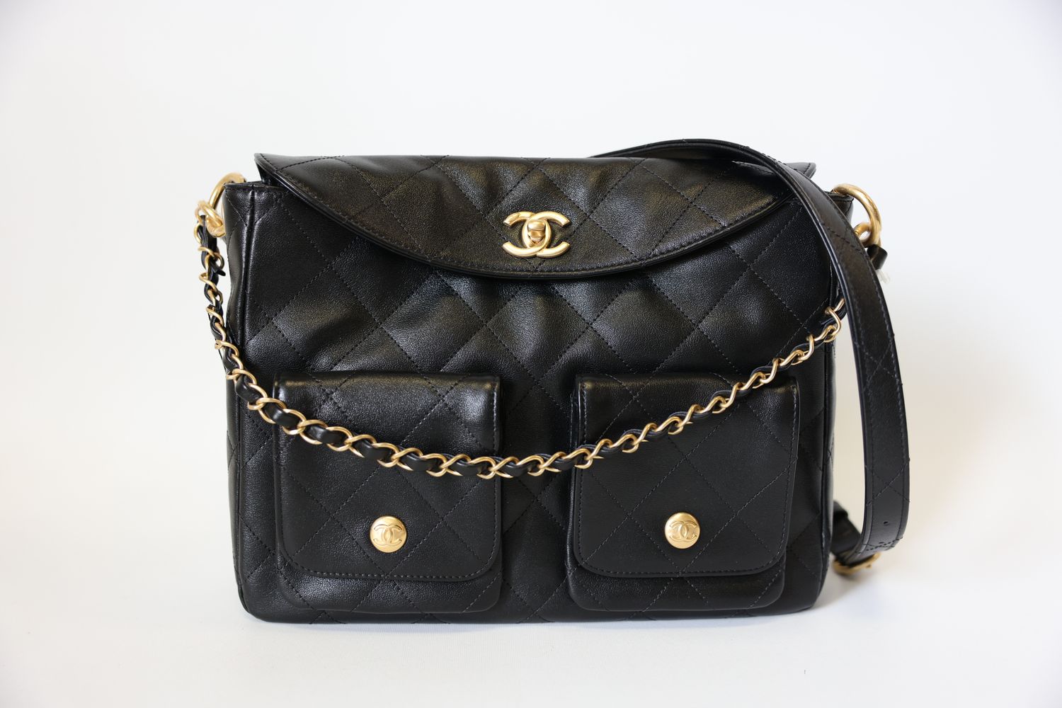 Chanel 24P Hobo Bag Large , Black Calfskin Leather with Gold Hardware, New in Box WA001