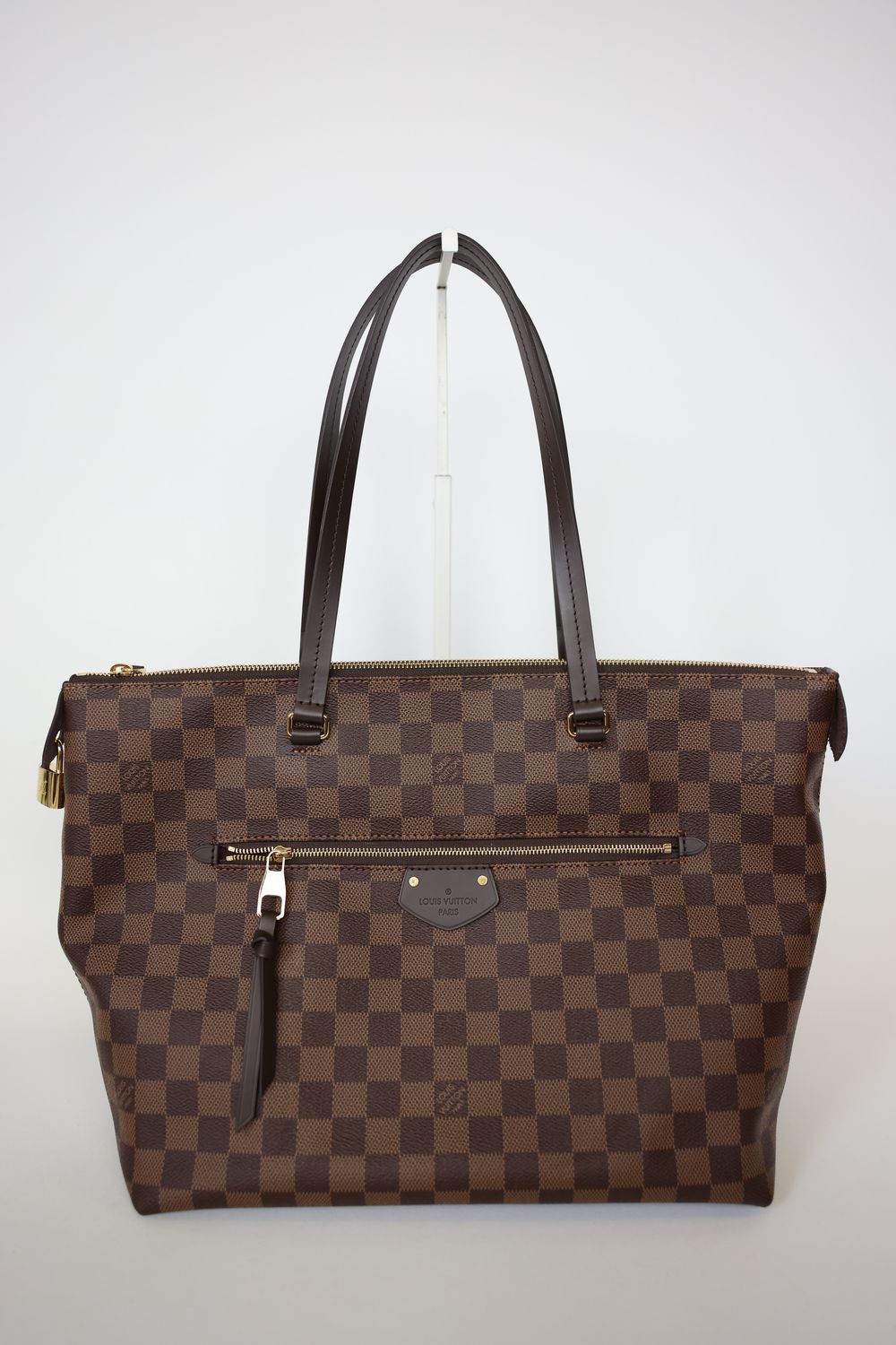 Louis Vuitton Iena MM, Damier Ebene with Gold Hardware, Preowned in Box WA001