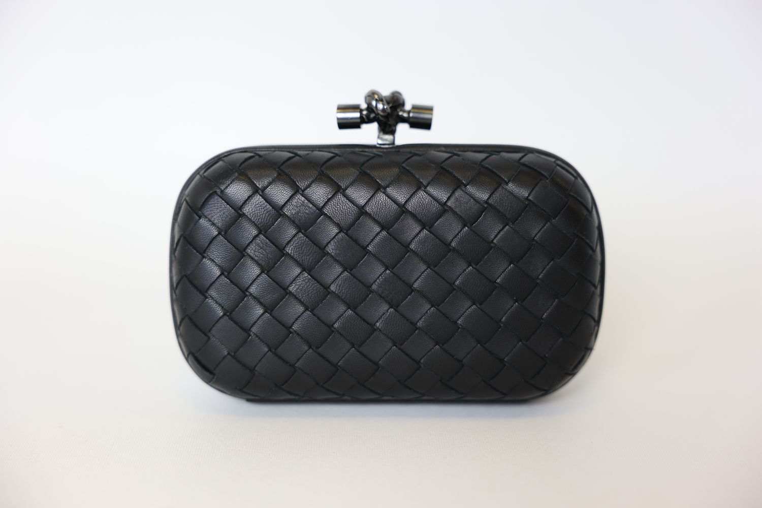 Bottega Veneta Knot Minaudiere Clutch Small, Black Intreccio Nappa with  Metallic Black Hardware, Preowned in Dustbag WA001