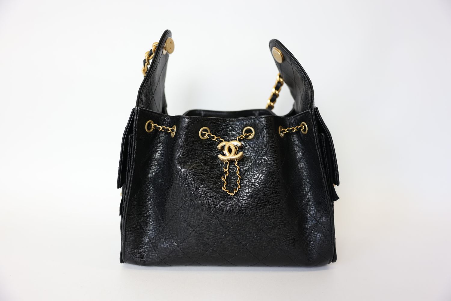 Chanel 25 Small, Black Caviar with Gold Hardware, New in Box WA001