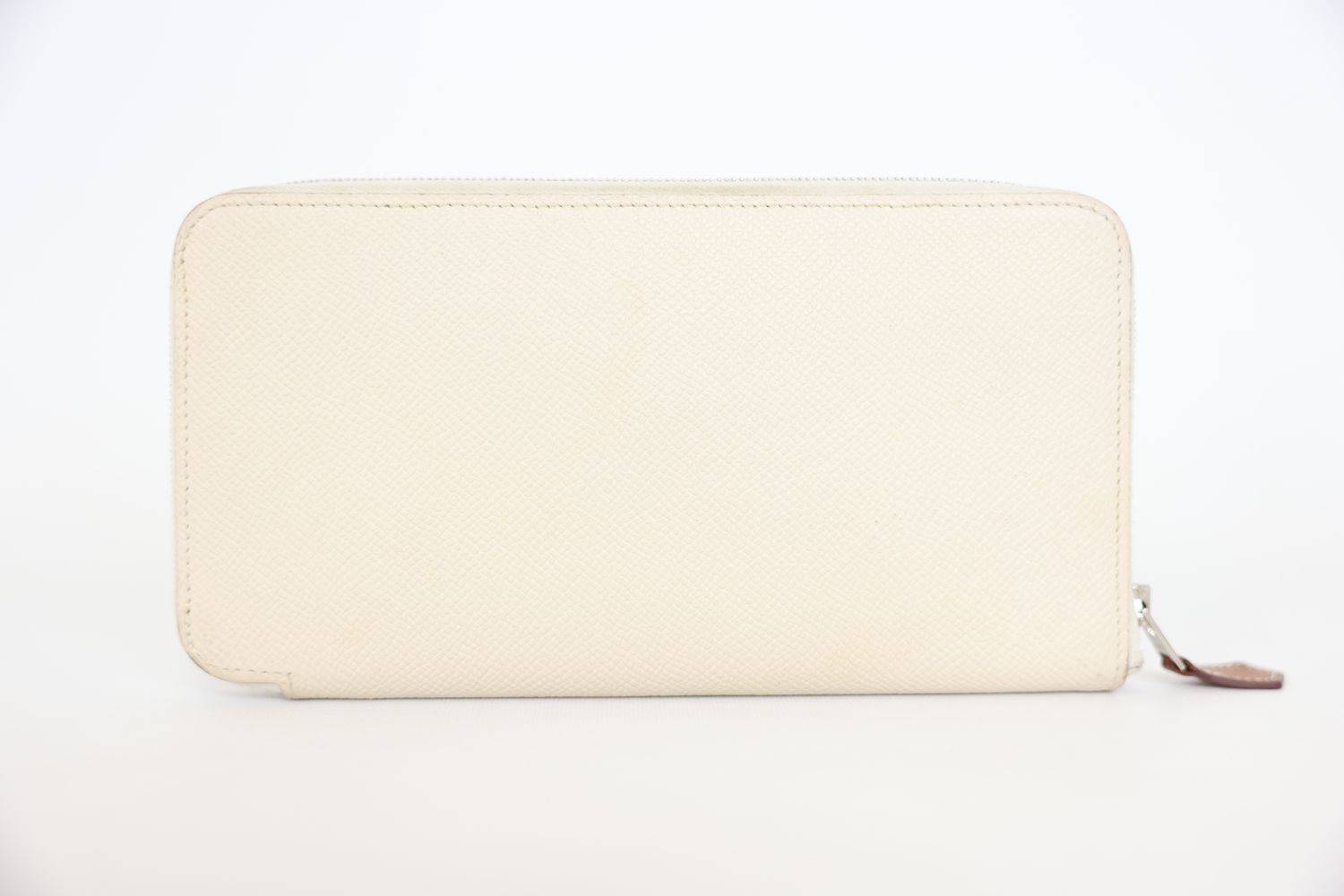 Hermes Silk &#39;In Classique Zip Around Wallet, White Epsom Leather with Palladium Hardware, Preowned WA001