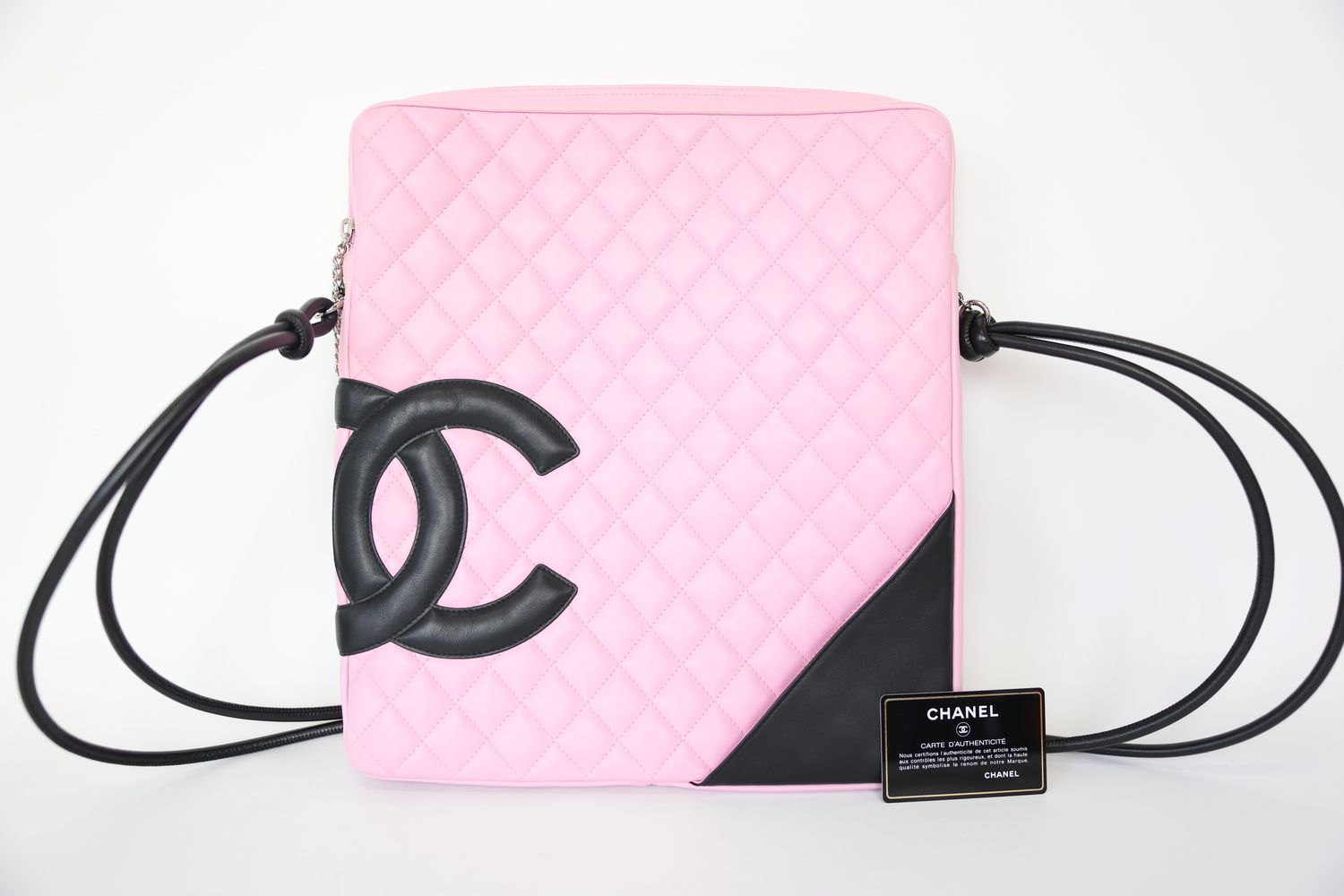 Chanel Cambon Messenger Large, Pink Quilted Calfskin with Black Accents, Preowned WA001