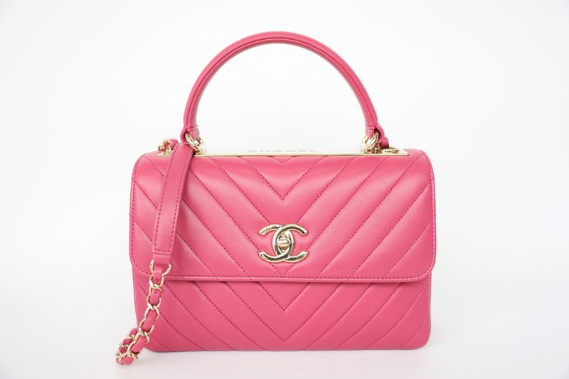Chanel Trendy CC Small, Pink Chevron Lambskin with Gold Hardware, Preowned in Box WA001