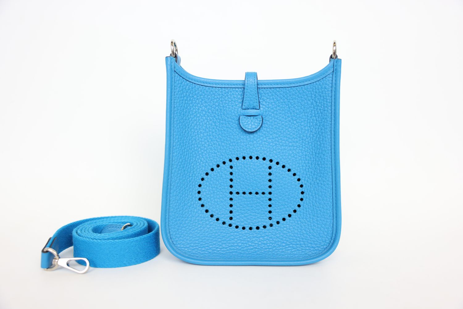 Hermes TPM Evelyne, Blue Clemence Leather, Preowned in Box WA001