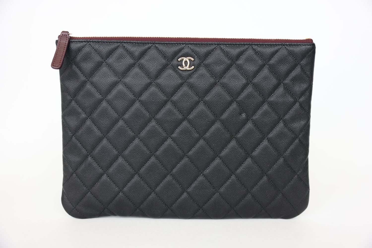 Chanel O Case Medium Pouch, Black Caviar Leather with Gold Hardware, Preowned in Box WA001