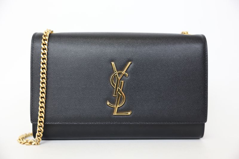 Saint Laurent Kate Shoulder Crossbody Medium, Black Grained Calfskin with Gold Hardware, Preowned in Dustbag WA001
