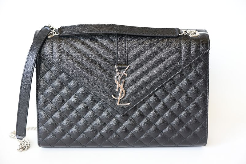 Saint Laurent Envelope Large, Black Quilted Leather with Silver Hardware, New in Dustbag WA001