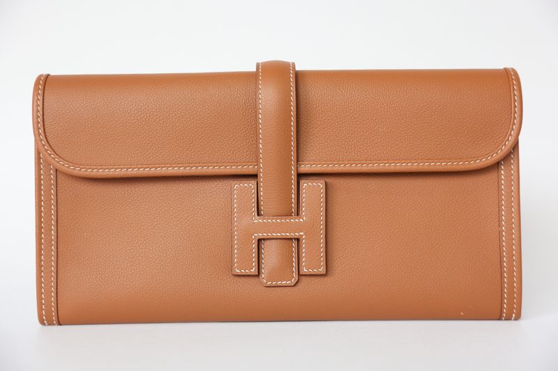 Hermes Jige Elan Clutch 29, Gold Evercolor, Y 2020,Preowned in Box WA001