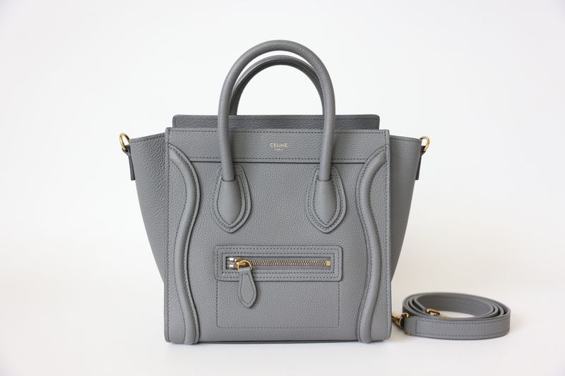 Celine Luggage Nano, Grey Grained Calfskin with Gold Hardware, Preowned in Dustbag WA001