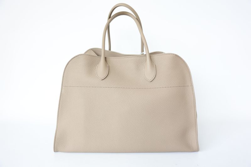 The Row Soft Margaux 15, Dark Taupe Matte Grained Calfskin with Silver Hardware, Preowned in Box WA001