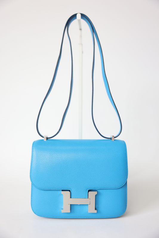 Hermes Constance 18, Blue Evercolor Leather with Palladium Hardware, 2024 W Stamp,  New in Box WA001